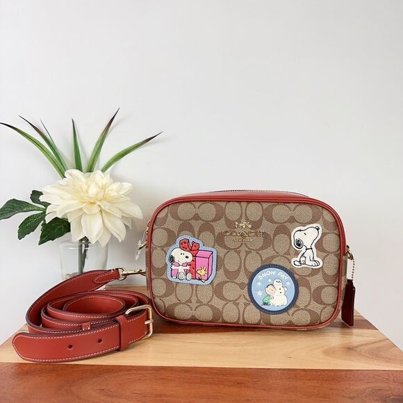NWT Coach X‎ Peanuts Jamie Camera Bag In Signature Canvas With Patches - Picture 2 of 9